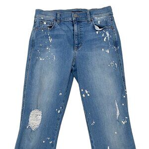 Level 99 Jeans Ankle Raw Hem Splatter Blue Medium Wash Denim Size 28